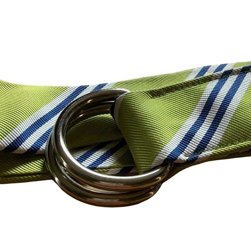 J Crew 100% Silk Green Blue Striped Adjustable Belt Academia Preppy sz S / M - Picture 4 of 12